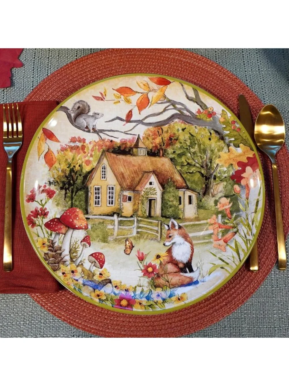 Whimsical Forest Animal Ceramic Dinner Plates Set of 4 – Nature-Inspired